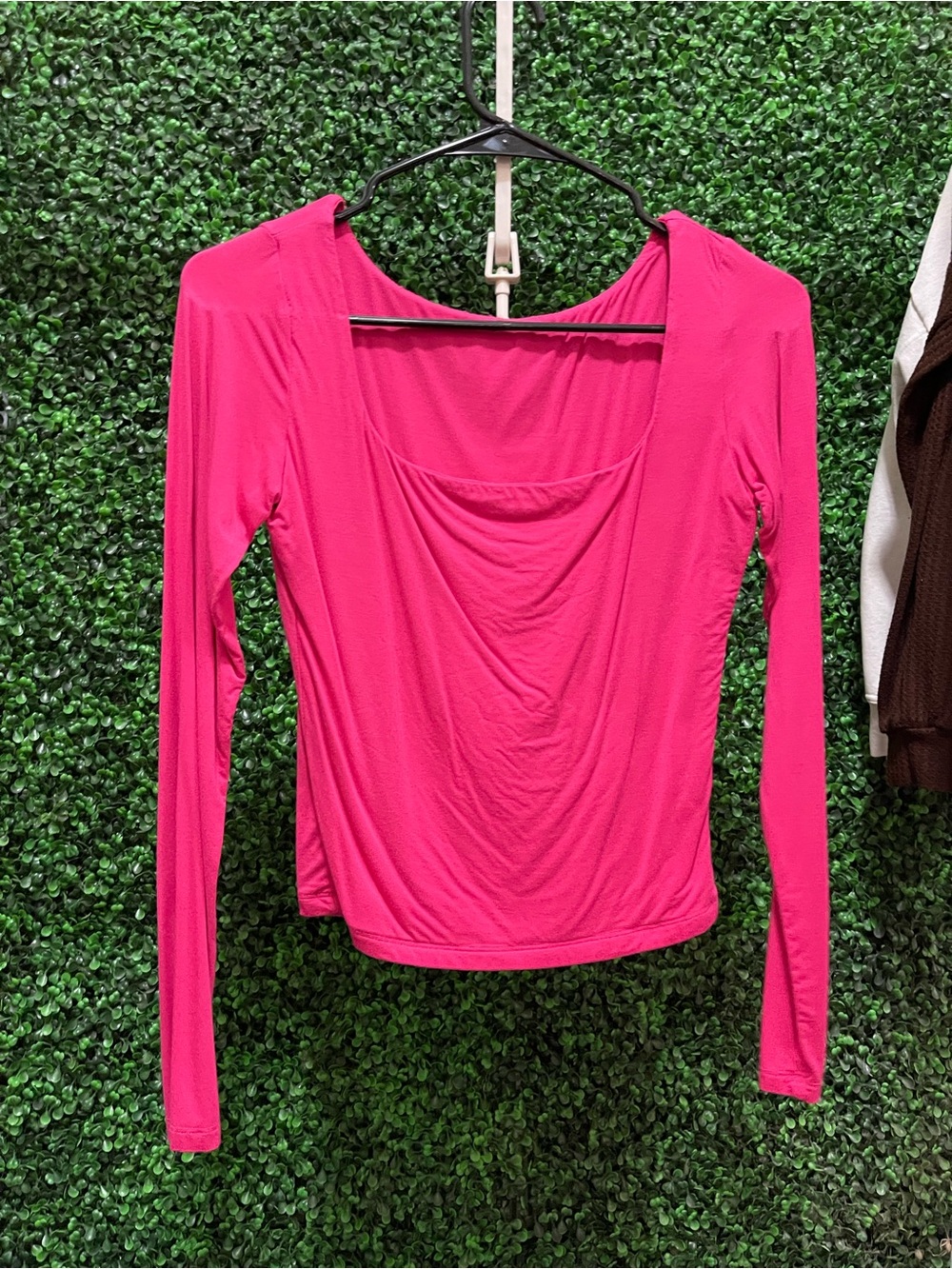 Women's Long Sleeve Scoop Neck Top - Hot Pink